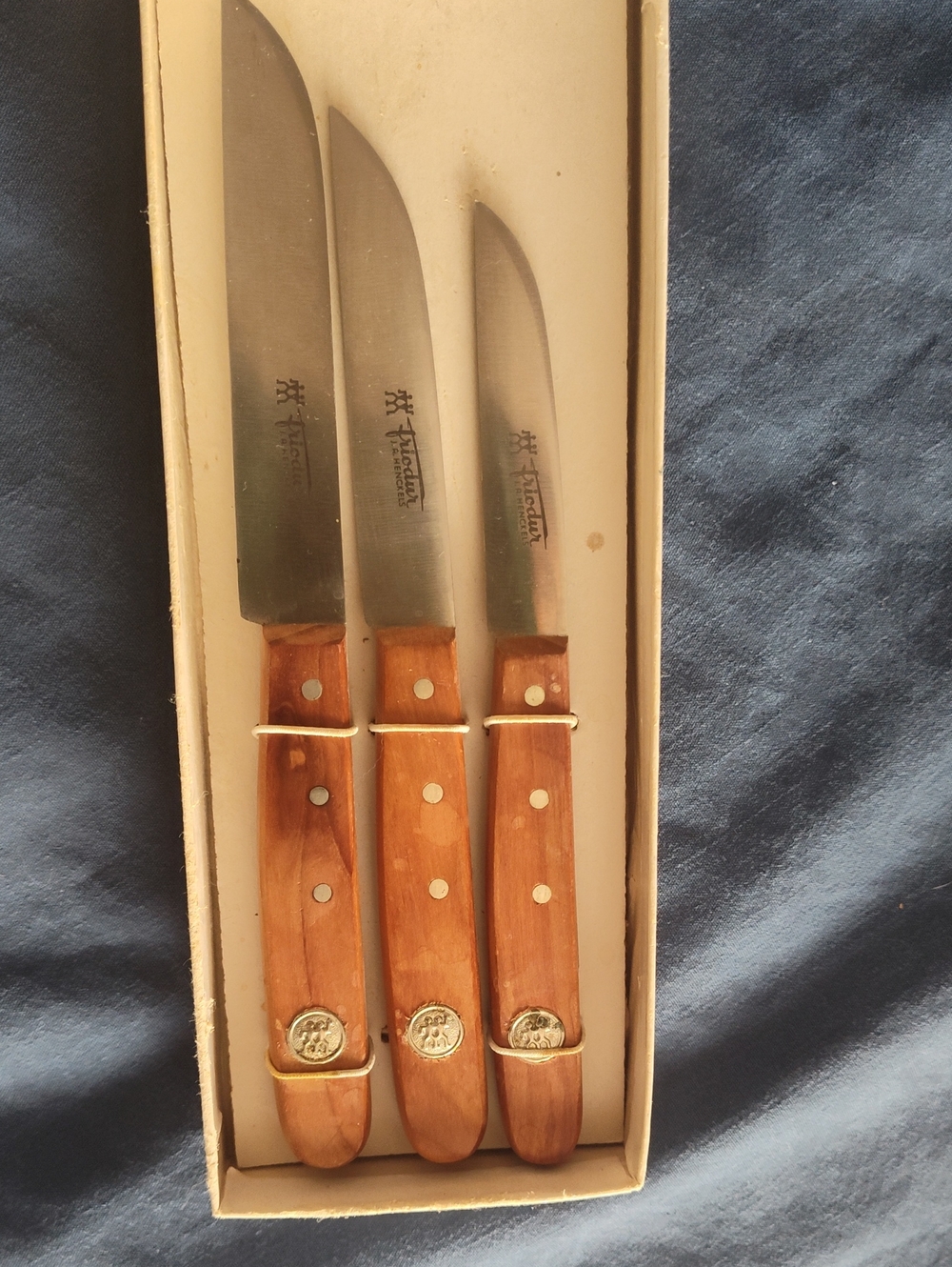 J.R. Henckels Friodur Vintage Brown Wood Handle 3-Piece Knife Set